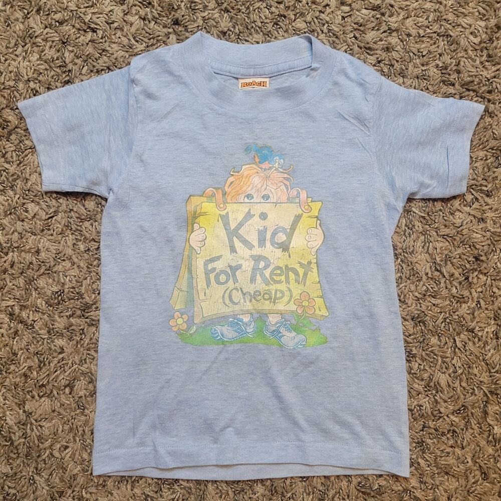 Roach Youth Shirt Size Small US Vintage 70s Blue Single Stitch Kid For Rent